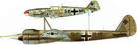 Mistel-1 (Ju-88A-4 + Bf.109F-4). В носовой части установлена боеголовка.